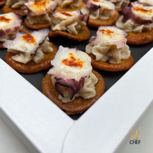 Load image into Gallery viewer, One tray contains 30 canapes, Spanish themed tapas Canapes Catering in London
